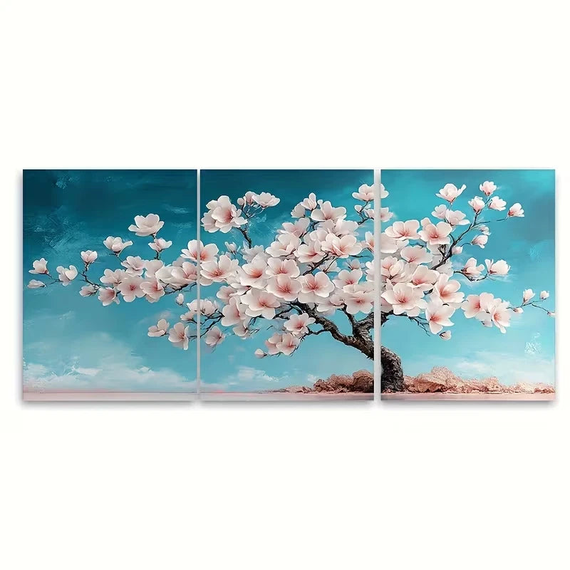 3pcs Blooming Blossom Tree White Pink Metal Print Ready to Hang Art - Bella Home Decor