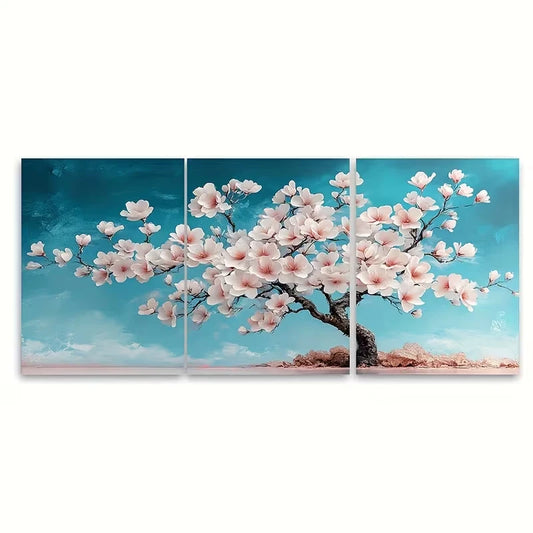 3pcs Blooming Blossom Tree White Pink Metal Print Ready to Hang Art