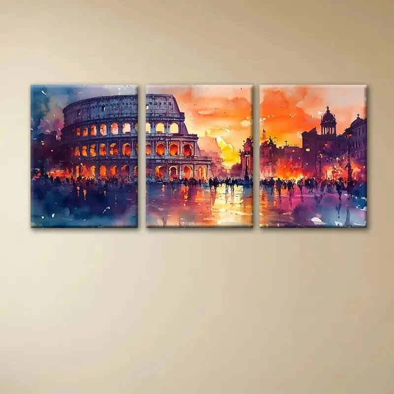 3pcs Vibrant Colosseum Sunset Scene Metal Print Ready to Hang Art