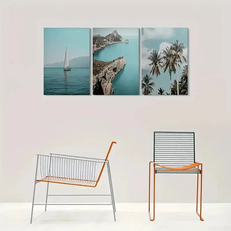 3pcs Ocean View Coastal Landscape Metal Print Ready to Hang Art