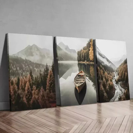 3pcs A Misty Mountains Landscape Canvas Wall Art Set Canvas Framed 50x70cm - High Quality Print 100% Australian Made Wall Canvas Ready to Hang