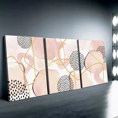 3pcs Pink Abstract Geometric Art Wall Art Set Canvas Unframed - High Quality Print 100% Australian Made Wall Canvas