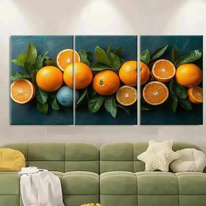 3pcs Orange Teal Blue Fruit Art FI  Wall Art Set Canvas Framed 40x60cm - High Quality Print 100% Australian Made Wall Canvas Ready to Hang