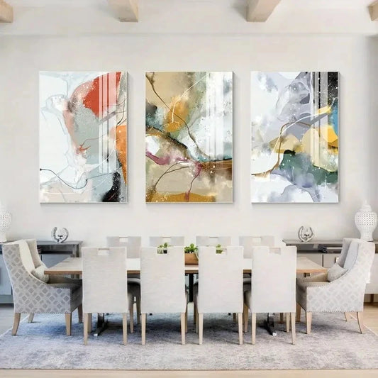 3pcs Blue, Green, and Grey with Wooden BG Wall Art Canvas Framed 40x60cm - High Quality Print 100% Australian Made Wall Canvas Ready to Hang