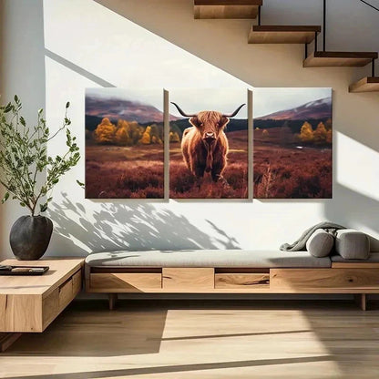 3pcs Animal Plateau Highland Cattle Wall Art Set Canvas Framed 40x60cm - High Quality Print 100% Australian Made Wall Canvas Ready to Hang - Bella Home Decor