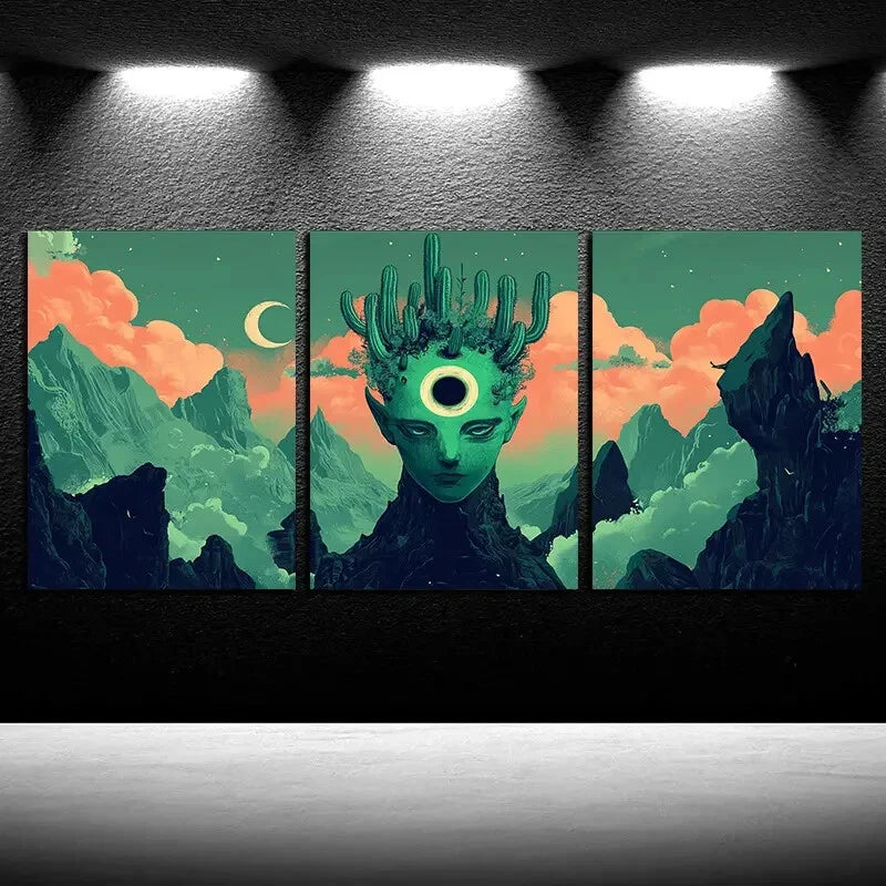 3pcs Strange Person in the Desert Metal Print Ready to Hang Art - Bella Home Decor