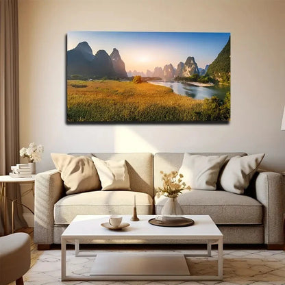 Mountain River Scene Wall Art Canvas Office Home Room Framed 120x60cm