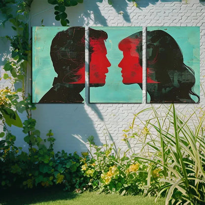 3pcs Men and Women facing each other Illustration Metal Print Ready to Hang Art - Bella Home Decor