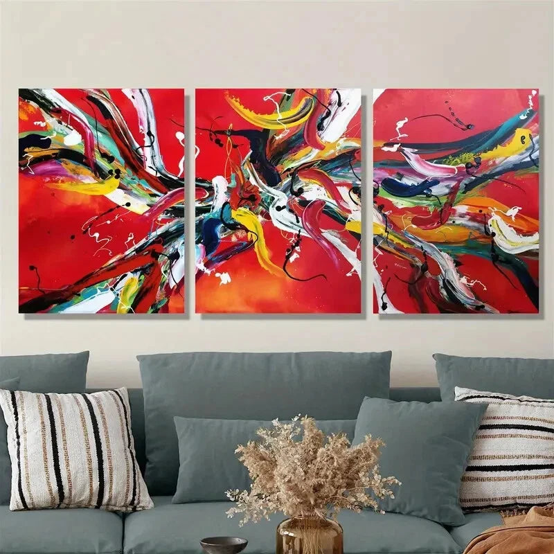 3pcs Abstract Colourful Painting Metal Print Ready to Hang Art - Bella Home Decor