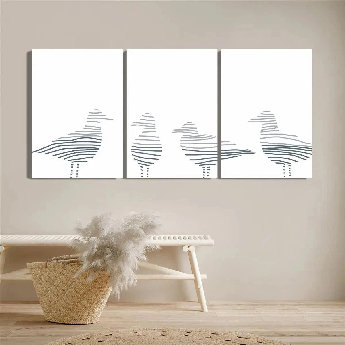 3pcs Blue Line Bird Coastal Beach Metal Print Ready to Hang Art - Bella Home Decor