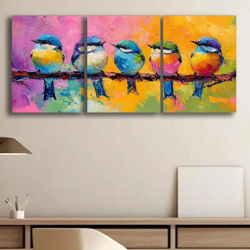 3pcs Birds Perched on Branch Wall Art Set Canvas Framed 50x70cm - High Quality Print 100% Australian Made Wall Canvas Ready to Hang - Bella Home Decor