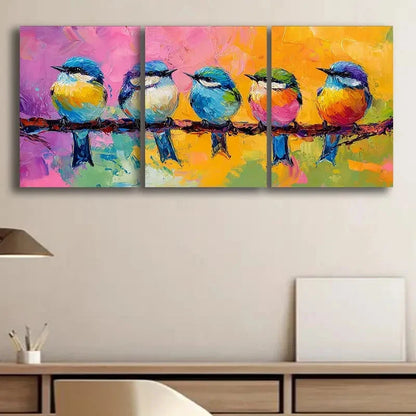 3pcs Birds Perched on Branch Wall Art Set Canvas Framed 50x70cm - High Quality Print 100% Australian Made Wall Canvas Ready to Hang - Bella Home Decor