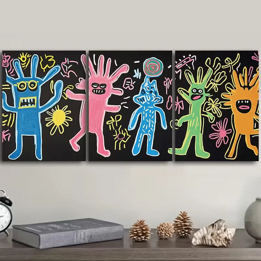 3pcs Surreal Character Graffiti Metal Print Ready to Hang Art