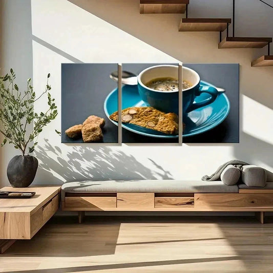 3pcs Breakfast Coffee Cookies Modern Wall Art Set Canvas Framed 40x60cm - High Quality Print 100% Australian Made Wall Canvas Ready to Hang