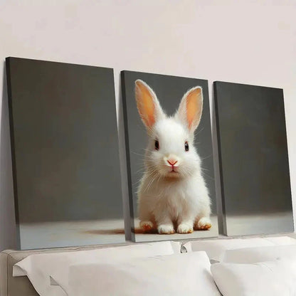3pcs Baby Rabbit White Rabbit Painting ER    Wall Art Set Canvas Framed 60x90cm - High Quality Print 100% Australian Made Wall Canvas Ready to Hang - Bella Home Decor