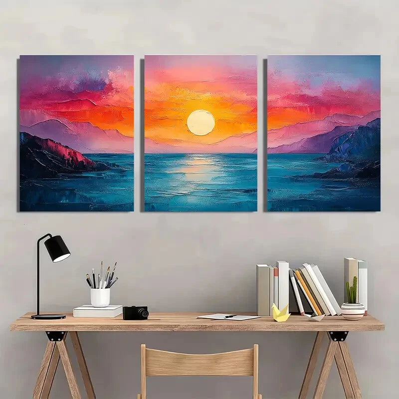 3pcs Colorful Abstract Landscape Painting Metal Print Ready to Hang Art - Bella Home Decor