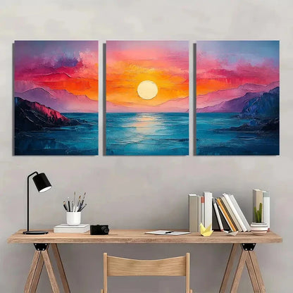 3pcs Colorful Abstract Landscape Painting Metal Print Ready to Hang Art - Bella Home Decor