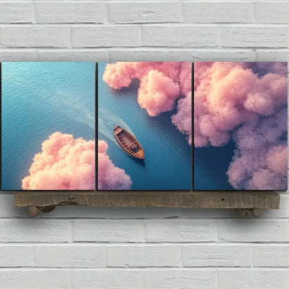 3pcs Abstract Cloudy Sea Pink Themed Metal Print Ready to Hang Art - Bella Home Decor