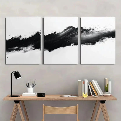 3pcs Black White Abstract Stroke Graffiti Design Wall Art Set Canvas Framed 60x90cm - High Quality Print 100% Australian Made Wall Canvas Ready to Hang