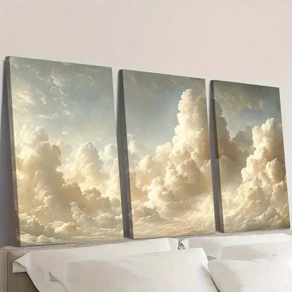 3pcs Abstract Beige & White Clouds  Wall Art Canvas Unframed - High Quality Print 100% Australian Made Wall Canvas - Bella Home Decor