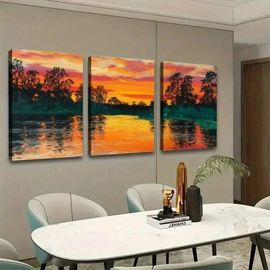 3pcs A Vivid Painting Of A Tranquil Lake Wall Art Set Canvas Framed 50x70cm - High Quality Print 100% Australian Made Wall Canvas Ready to Hang