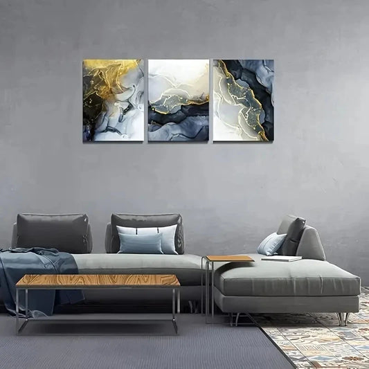 3pcs Abstract Ink Wall Paintings Metal Print Ready to Hang Art