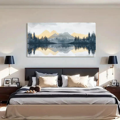 Serene Mountain Reflection Wall Art Canvas Office Home Room Framed 120x60cm