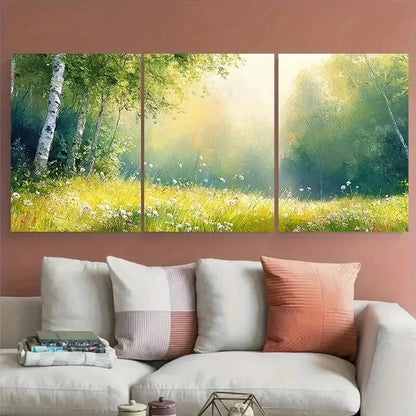 3pcs Vibrant Summer Sunlit Forest Meadow Metal Print Ready to Hang Art - Bella Home Decor