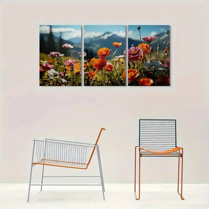 3pcs Colorful Flower Field Nature Wall Art Set Canvas Framed 40x60cm - High Quality Print 100% Australian Made Wall Canvas Ready to Hang - Bella Home Decor