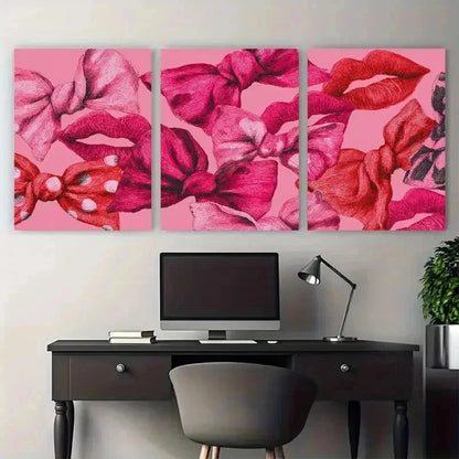 3pcs Girly Coquette Bows Retro Kiss Lips Perfect Wall Art Set Canvas Framed 60x90cm - High Quality Print 100% Australian Made Wall Canvas Ready to Hang - Bella Home Decor