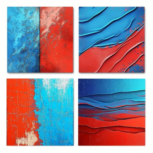 4pcs Abstract Blue Wall Art Canvas Framed