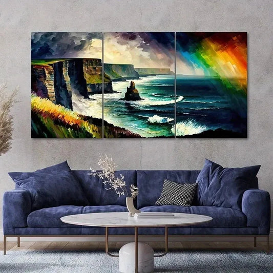 3pcs Beach Scene with Lush Greenery Wall Art Set Canvas Framed 50x70cm - High Quality Print 100% Australian Made Wall Canvas Ready to Hang