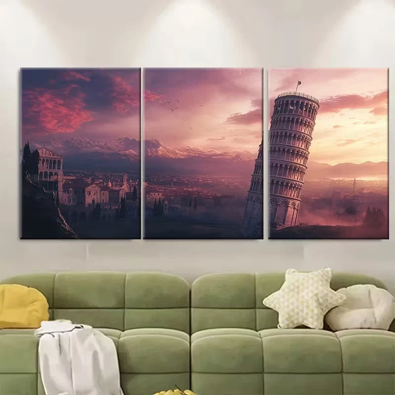 3pcs Leaning tower of Pisa Metal Print Ready to Hang Art