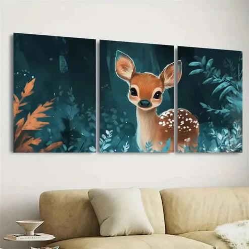 3pcs Whimsical Teal Deer Wall Art Set Canvas Unframed - High Quality Print 100% Australian Made Wall Canvas - Bella Home Decor