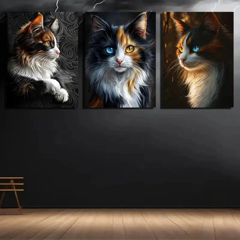 3pcs Beautiful Cat Series Blue Eyes Metal Print Ready to Hang Art - Bella Home Decor