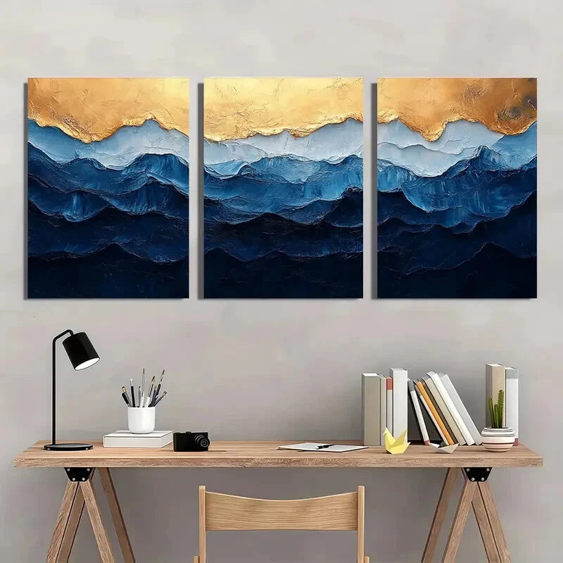 3pcs Minimalist Blue and White Texture Painting Metal Print Ready to Hang Art - Bella Home Decor