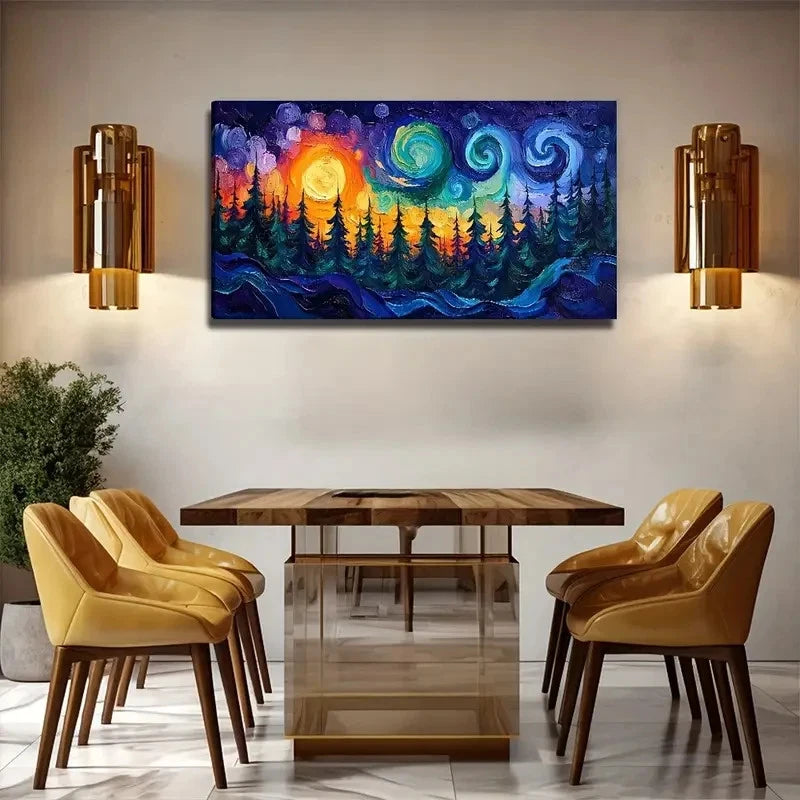 Pine Forest Colorful Lucky Stay Wall Art Canvas Office Home Room Framed 120x60cm