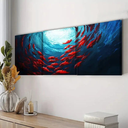 3pcs Colorful Red Fish Spiraling in the Perfect Wall Art Set Canvas Unframed - High Quality Print 100% Australian Made Wall Canvas - Bella Home Decor