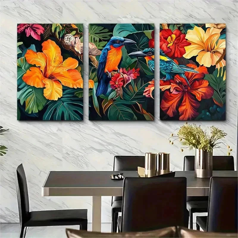 3pcs Venezuela Travel Botanical Decor Perfect Wall Art Set Canvas Framed 50x70cm - High Quality Print 100% Australian Made Wall Canvas Ready to Hang