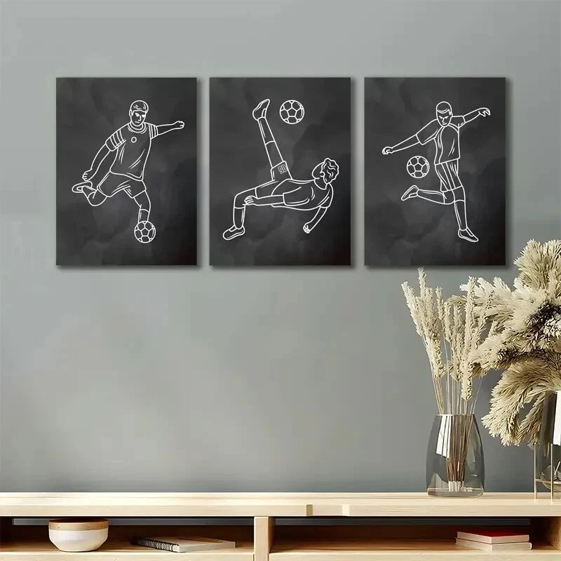 3pcs Soccer Football White Lines Metal Print Ready to Hang Art - Bella Home Decor