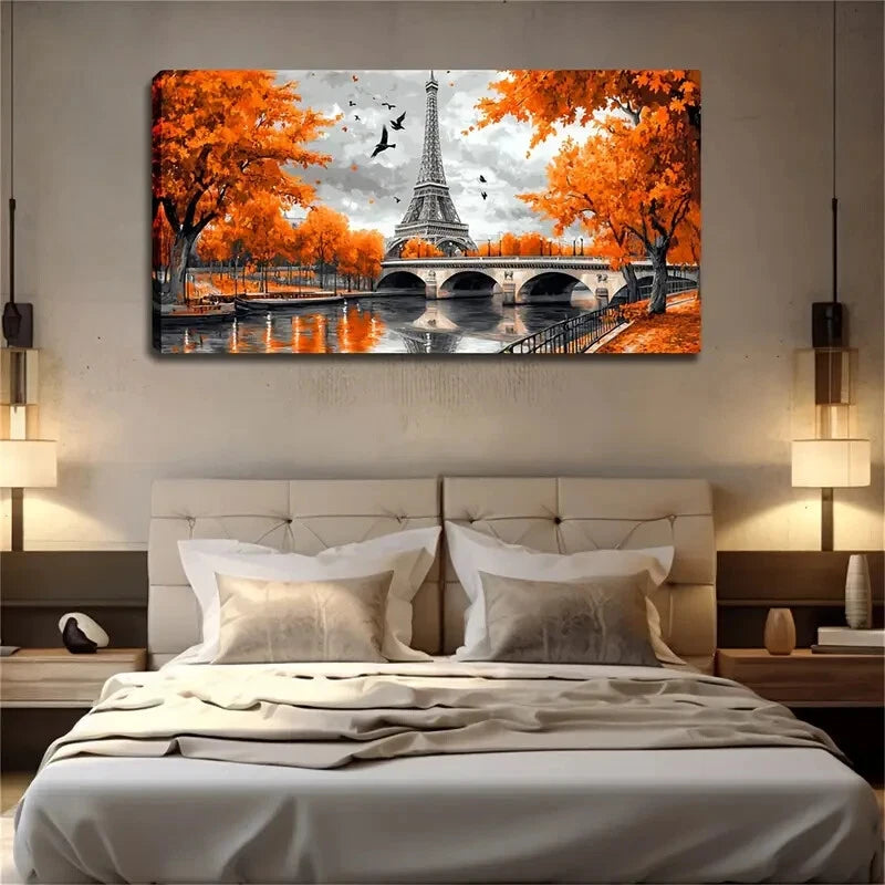 Autumn Eiffel Tower Wall Art Canvas Office Home Room Framed 120x60cm - Bella Home Decor