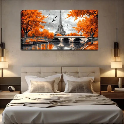 Autumn Eiffel Tower Wall Art Canvas Office Home Room Framed 120x60cm - Bella Home Decor