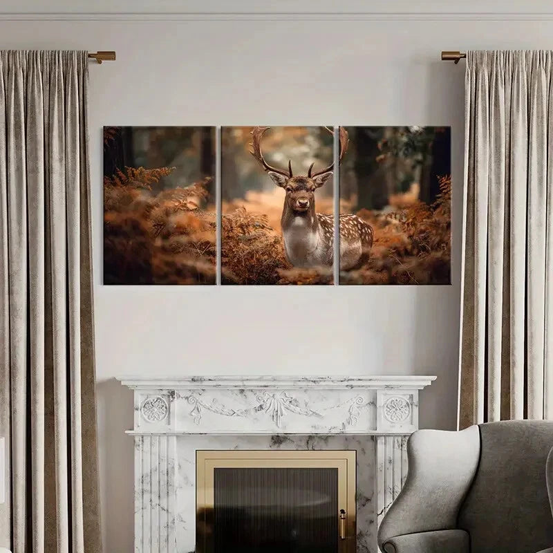 3pcs Artistic Deer Forest Scene Wildlife Metal Print Ready to Hang Art - Bella Home Decor