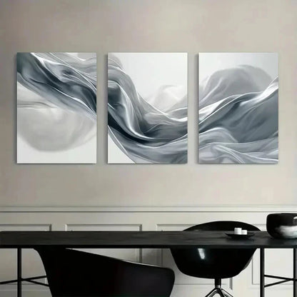 3pcs Gray and Silvery Abstract Shapes Metal Print Ready to Hang Art - Bella Home Decor