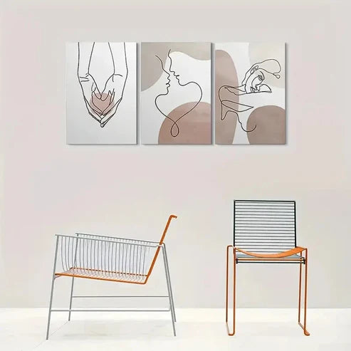 3pcs Abstract Minimalist Line Painting Wall Art Canvas Unframed - High Quality Print 100% Australian Made Wall Canvas