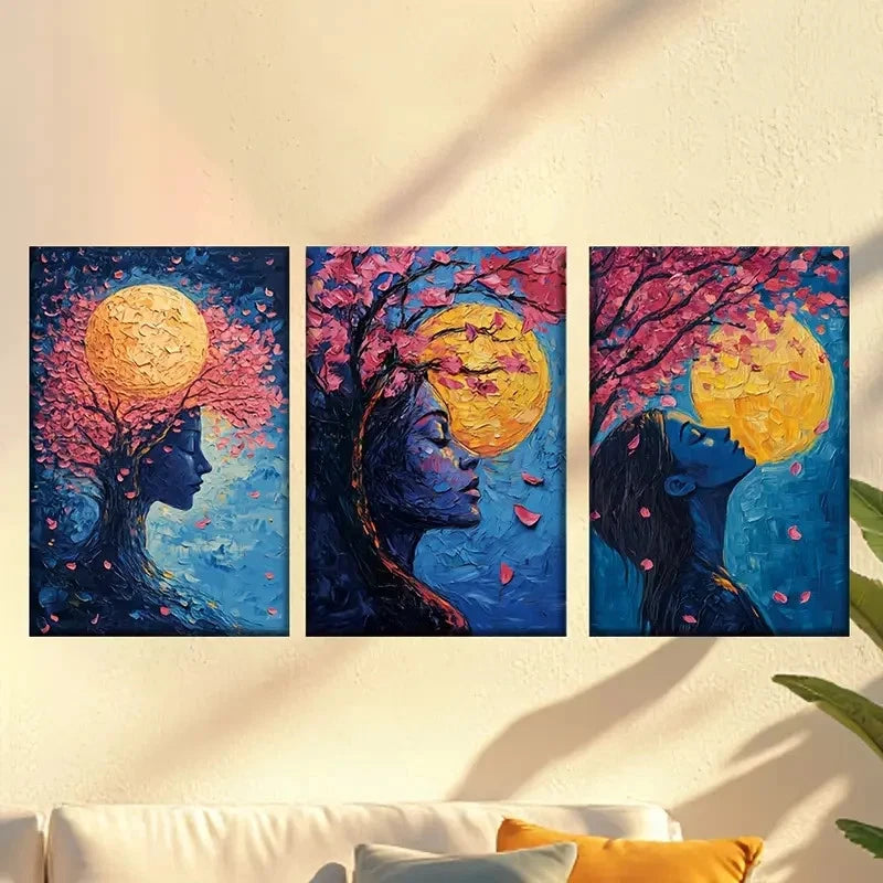 3pcs Charming moonlight & cherry blossom Wall Art Set Canvas Framed 40x60cm - High Quality Print 100% Australian Made Wall Canvas Ready to Hang - Bella Home Decor