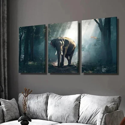 3pcs Elephant in Dark Forest Decoration Wall  Art Set Canvas Unframed - High Quality Print 100% Australian Made Wall Canvas
