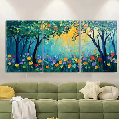 3pcs Colorful Flower and Green Tree EI    Wall Art Set Canvas Framed 50x70cm - High Quality Print 100% Australian Made Wall Canvas Ready to Hang - Bella Home Decor