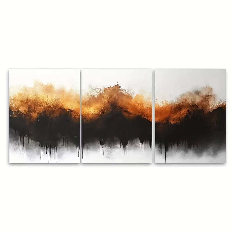 3pcs Abstract Brown Watercolor Brushstrokes Metal Print Ready to Hang Art - Bella Home Decor