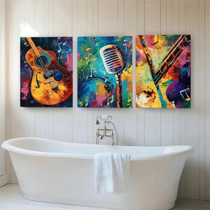 3pcs Vibrant Music-Inspired Color Perfect Design  Wall Art Set Canvas Unframed - High Quality Print 100% Australian Made Wall Canvas (
